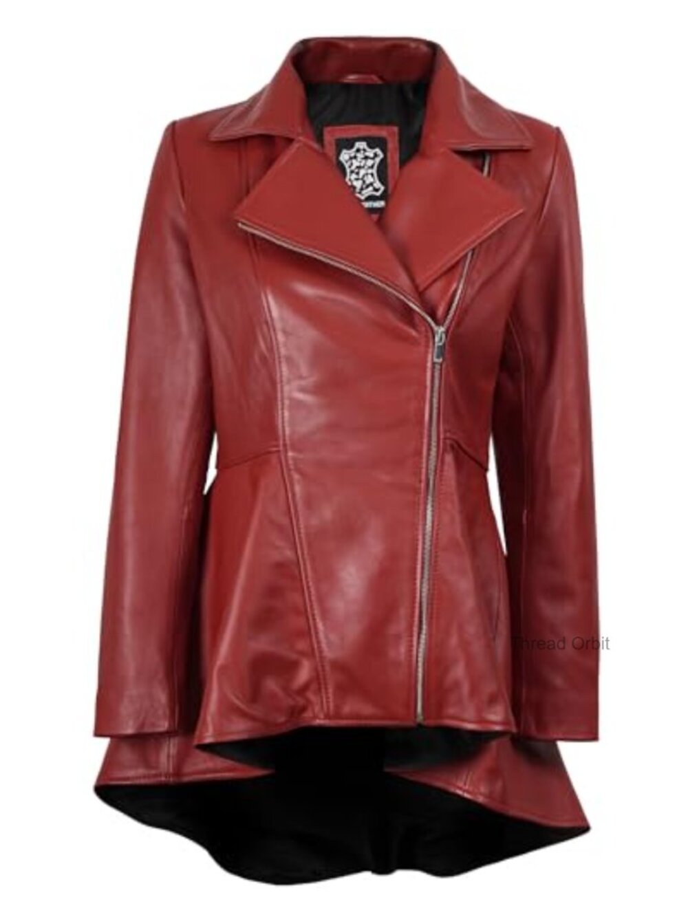 Real Lambskin Leather Peplum Moto Jacket with Asymmetrical Zipper